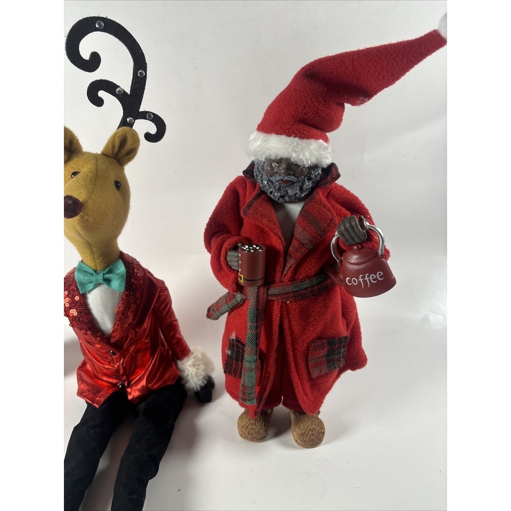 Christmas Shelf Sitter Reindeer & Santa Figurines Holiday Decor Plush Lot - Picture 3 of 11